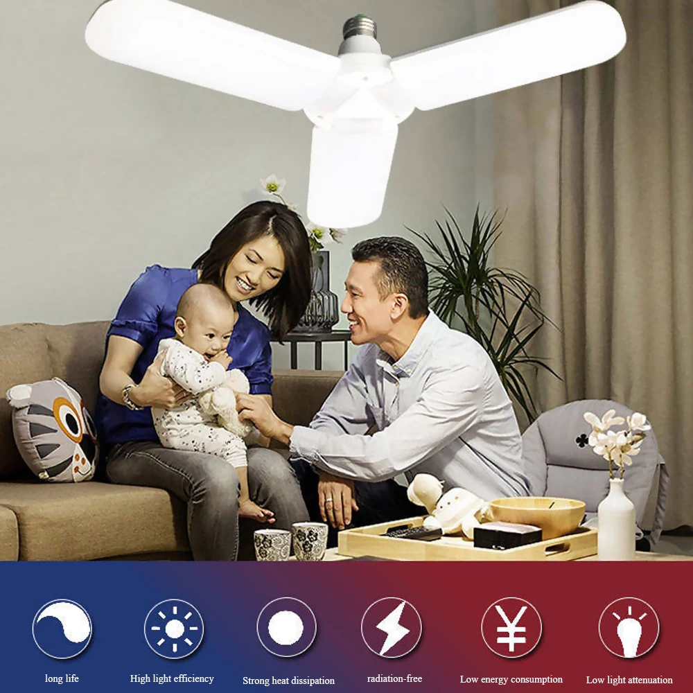 

New 45W 60W Foldable Fan Blade LED Lamps Home Energy Saving High Brightness Pendant Light Foldable Fan Blade LED Garage Light