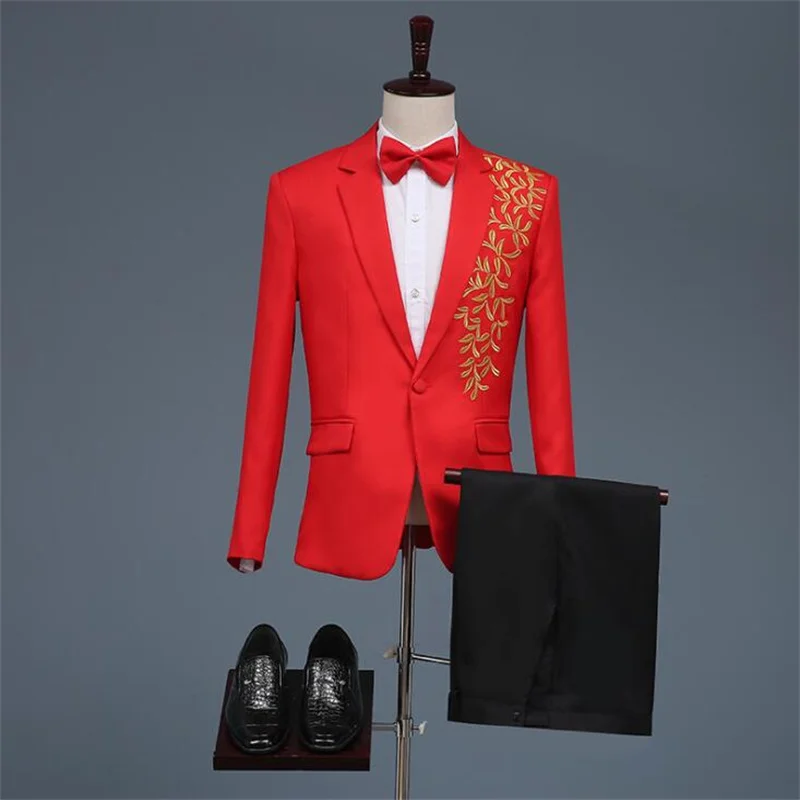 2021 new blazers men's suits fit-fitting stage chorus costumes host emcee's performance wedding dress ropa hombre traje red blue