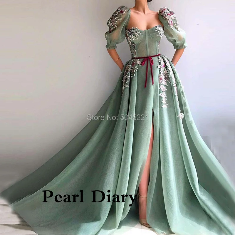 Зеленые рукава арабские вечерние платья Robe De Soiree 2019 Дубай кутюр элегантное