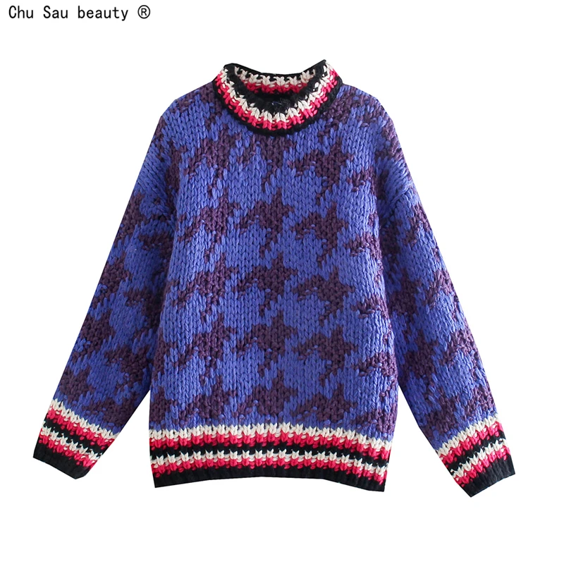 

2021 Autumn Winter Fashion Vintage New O-Neck Long-Sleeve Bird Lattice Jacquard Sweater Women Loose Casual Pullover Female