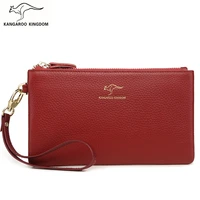 kangaroo kingdom fashion brand women wallets long genuine leather cowhide zipper slim clutch purse with strap