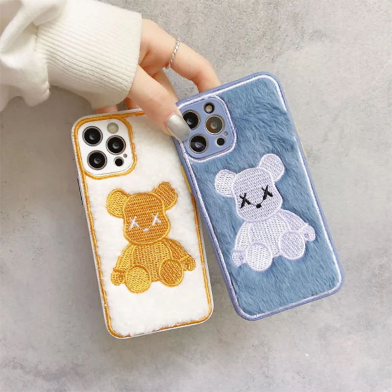 

Fashion Winter Warm Soft Fluffy Plush Cartoon Phone Case For iPhone 13 12 11 Pro Max X XR 7 8 plus XS Max Cute Bear Furry Cover
