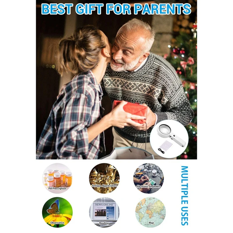 

Portable Foldable Magnifier Magnifying Glasses with 8 LED Light 5X/11X Handheld Magnifier for Seniors Children Reading