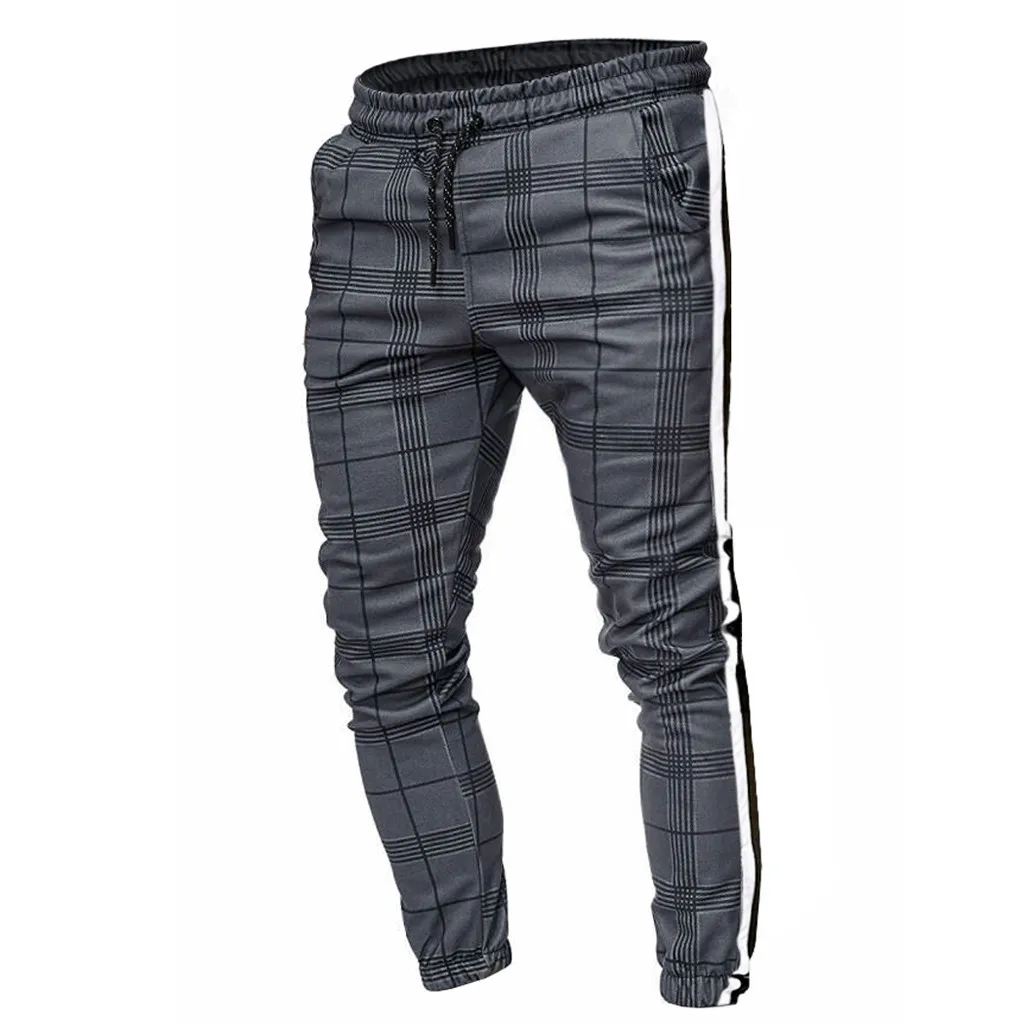 2020 осенние уличные брюки мужские повседневные клетчатые облегающие спортивные