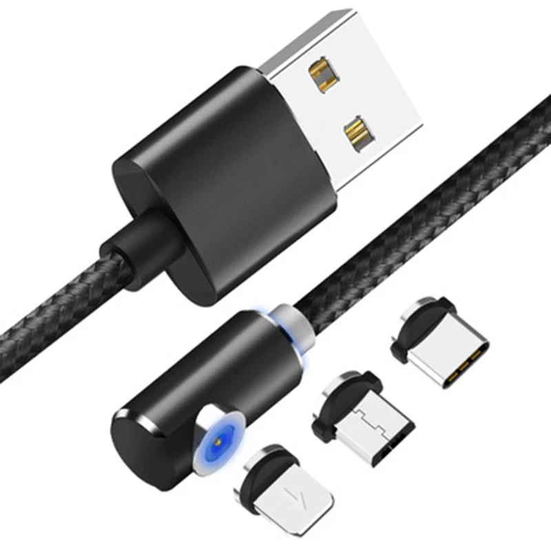 Магнитный кабель Micro Usb зарядный штекер 90 градусов Type-C для быстрой зарядки IPhone X Xr 8