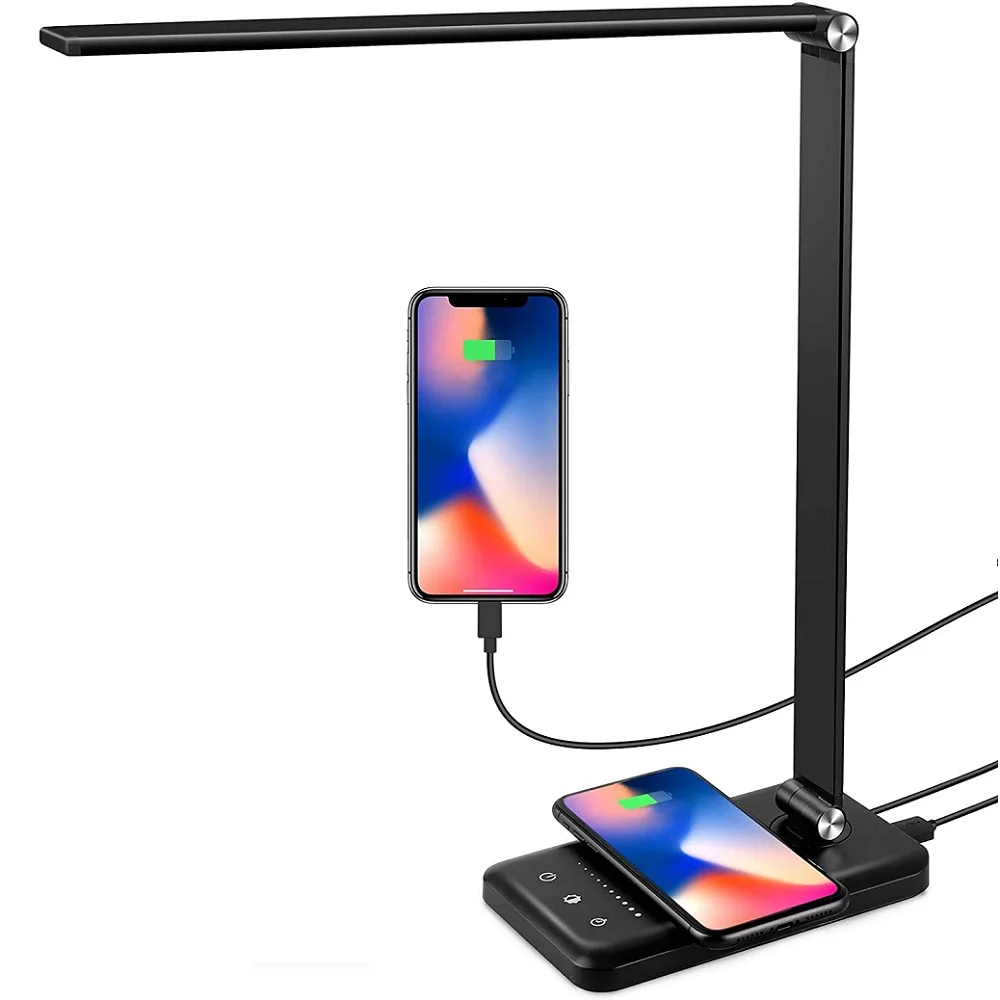 

LED Desk Lamp with Wireless Charger USB Charging Port Touch Control Dimmable Eye-Caring Desk Light with 5 Levels & 5 Color Timer