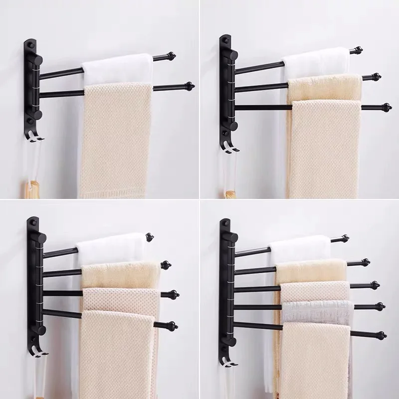 

Bathroom Black Rotary Towel Rack Non Perforated Toilet Bathroom Movable Multi Pole Shelf Foldable Kitchen Storage Shelf