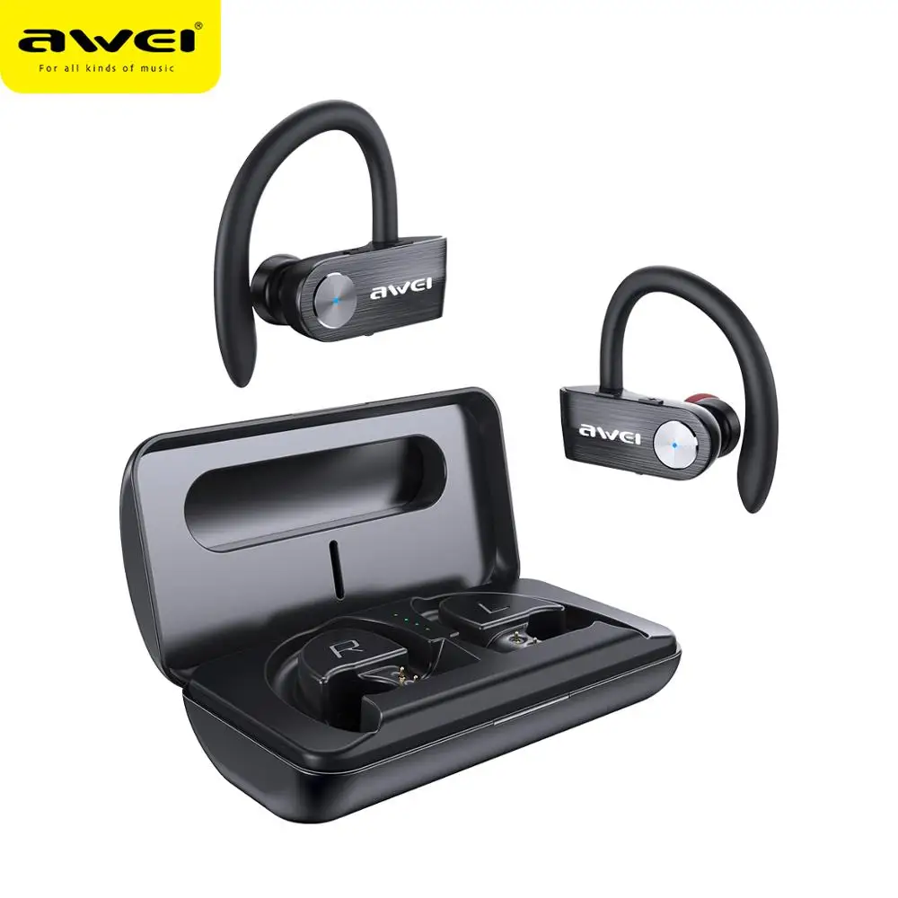 

AWEI TWS T22 Sport Waterproof Earphones 9D Stereo True Wireless Bluetooth Earbuds Long time Playing Charging Phone Case With Mic