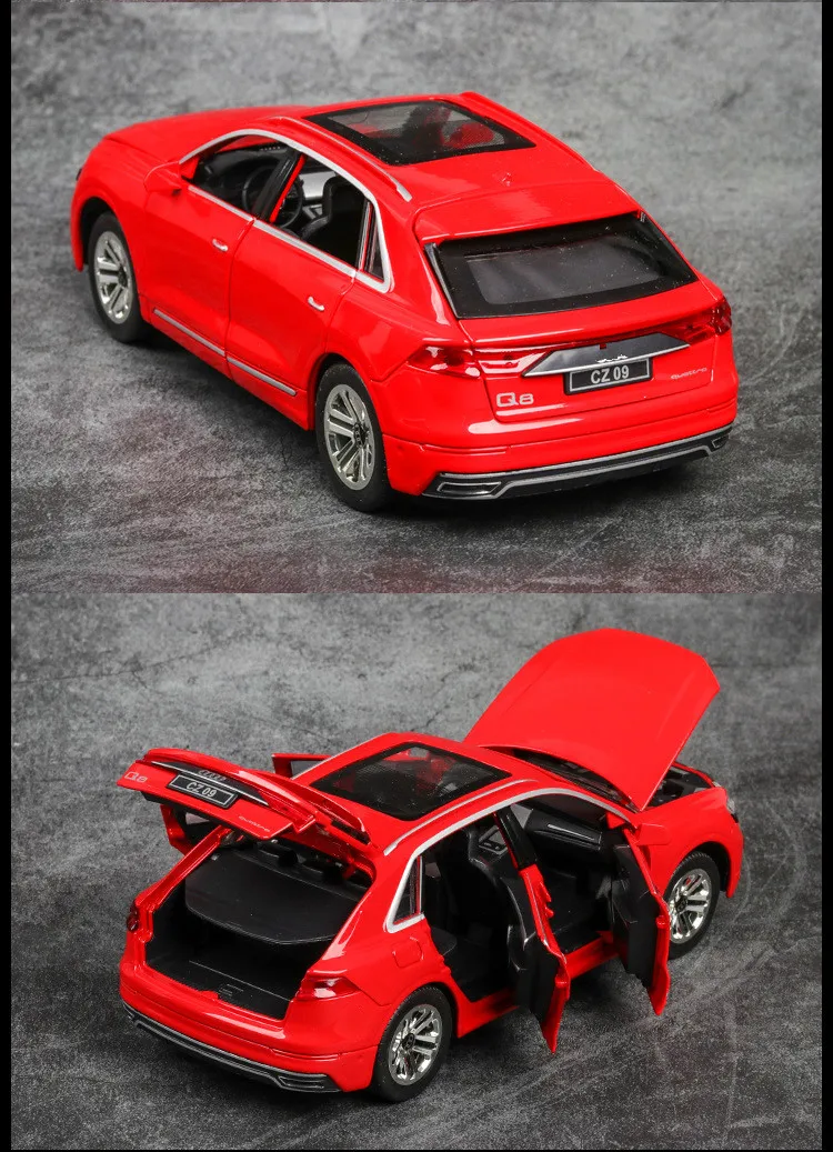 Simulation 1:24 Children's Alloy Toy Q8 with Acousto-optic Door Pull Back Car Model Collection Ornaments Kid Toys Boy Toys