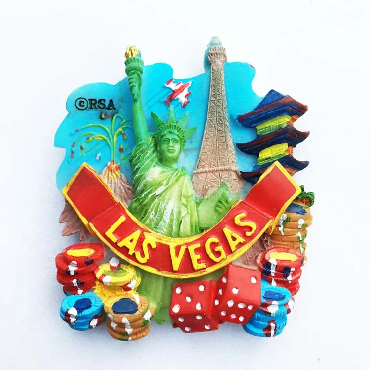 

QIQIPP American Casino Las Vegas Creative Travel Commemorative Gift Landscape Hand-painted Magnetic Fridge Magnet