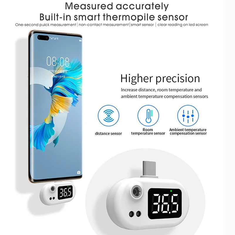 

New USB Non-contact Infrared Cell phone Thermometer Digital Forehead Hand Temperature Sensor Laser Gun For Apple Android Type-c