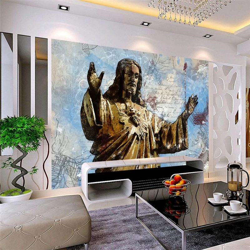 

beibehang Customized Wallpaper 3d European Christian Jesus Religious Figure Oil Painting TV Background Wall Painting