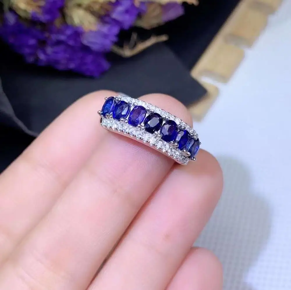 Натуральный настоящий синий сапфир кольцо 925 пробы серебро ювелирных украшений