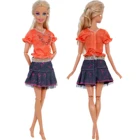 Милая обувь на выход одежда летняя повседневная одежда оранжевого цвета с цветочным узором, рубашка блуза ткань деним с юбкой Одежда для куклы Барби аксессуары