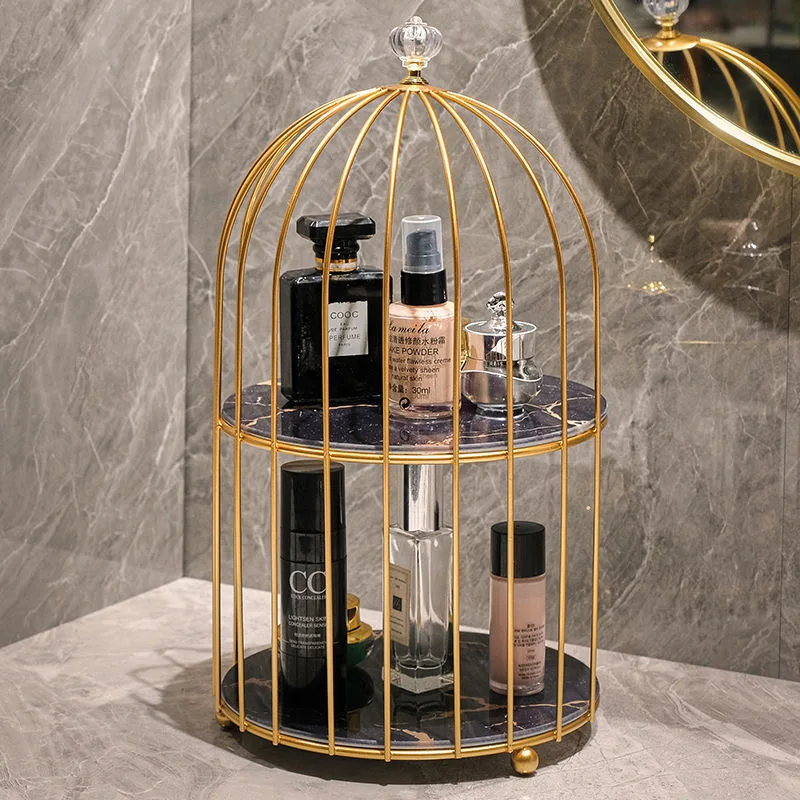 

Metal Bird Cage Bathroom Countertop Organiser Vanity Tray Cosmetic & Makeup Storage Kitchen Rack Stand Shelf
