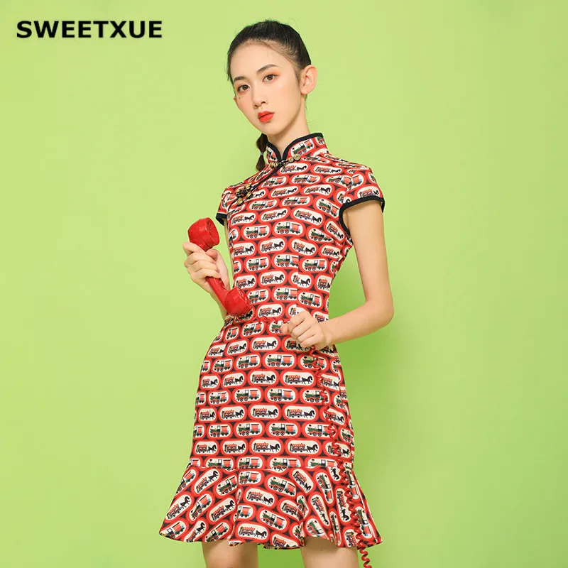 SWEETXUE/летнее улучшенное Новое Стильное платье Чонсам в китайском стиле модное с