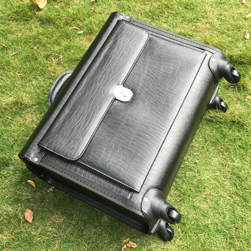 

Luxury Business PU material pilot Rolling Luggage Cabin Airline stewardess Travel Bag Wheel Suitcases Business Trolley