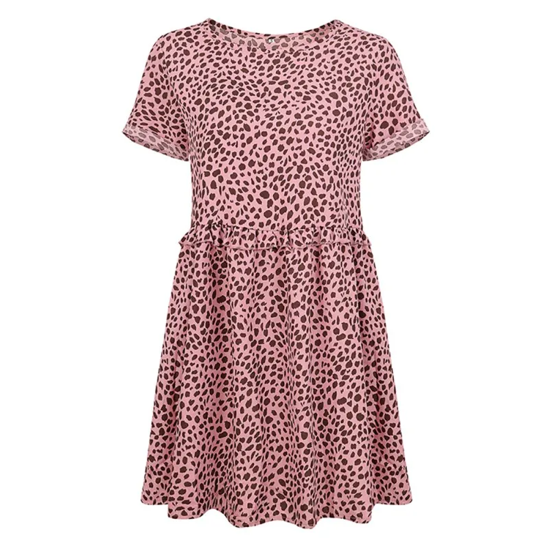Женское летнее платье с коротким рукавом принтом рюшами свободное Повседневный