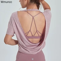 wmuncc open back sports blouses loose breathable tank workout tops women gym yoga t shirt fitness active wear female jersey