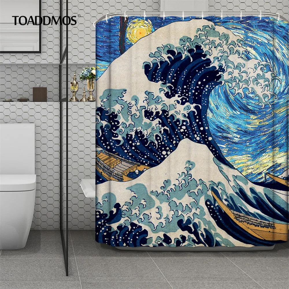 

TOADDMOS Decorative Japanese Ocean Waves Paint Shower Curtains Polyester Waterproof Bathroom Accessories Bath Curtain Cortinas