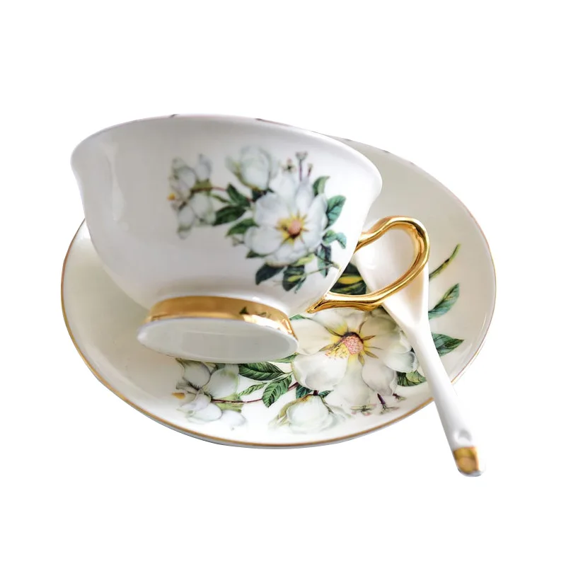 

Ceramic coffee cup and saucer Chinese style gold edged bone china coffee tea set family gift