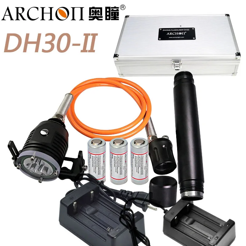 with battery charger ARCHON DH30 II фонарь для дайвинга 3* CREE XM-L2 U2 LEDs max 3600 люмен подводный 100 м погружение свет фотография свет+ батарея - Emitting Color: with battery charger