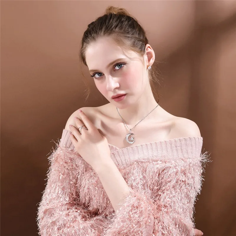

Star Moon Ring Earring Necklace Set Jewelry Accessories For Women Gift Beautiful Fashion New 2021