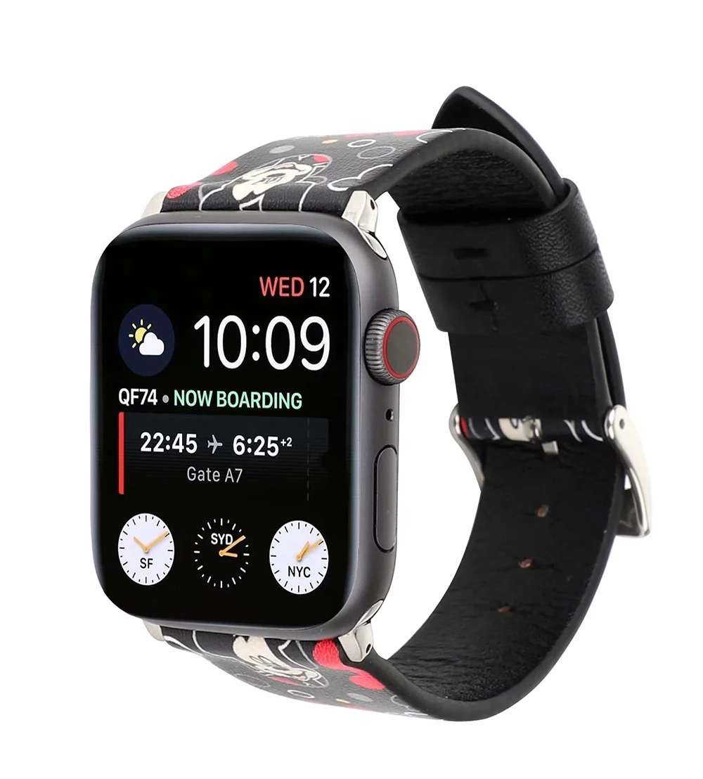 UEBN кожаный ремешок для наручных часов Apple Watch серии 1/2/3/4 ремень с Микки-Маусом Мышь «Минни Маус» с принтом в виде персонажей из мультфильма для наручных часов iWatch, 44 мм 40 мм, 38 мм, 42 мм, ремешок для часов