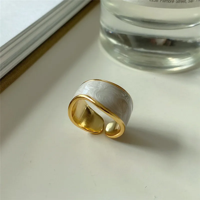 

POFUNUO Real 925 Sterling Silver Women 18K Gold Plated Bread Butter Design Rings French Style Female Minimalist Simple Chic Ring