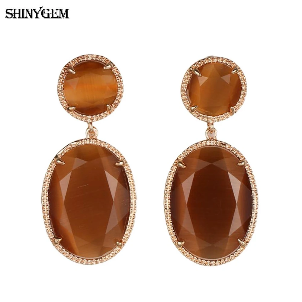 Женские серьги подвески в форме капель кошачий глаз ShinyGem граненые большие стразы