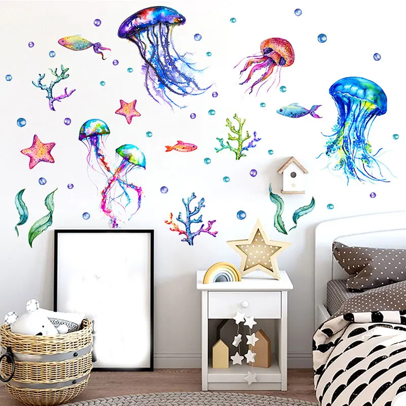 

Multicolor Starry Sky Jellyfish Wall Stickers for Kids room Bedroom Nursery Wall Decor Bathroom Waterproof Wall Decal Home Decor