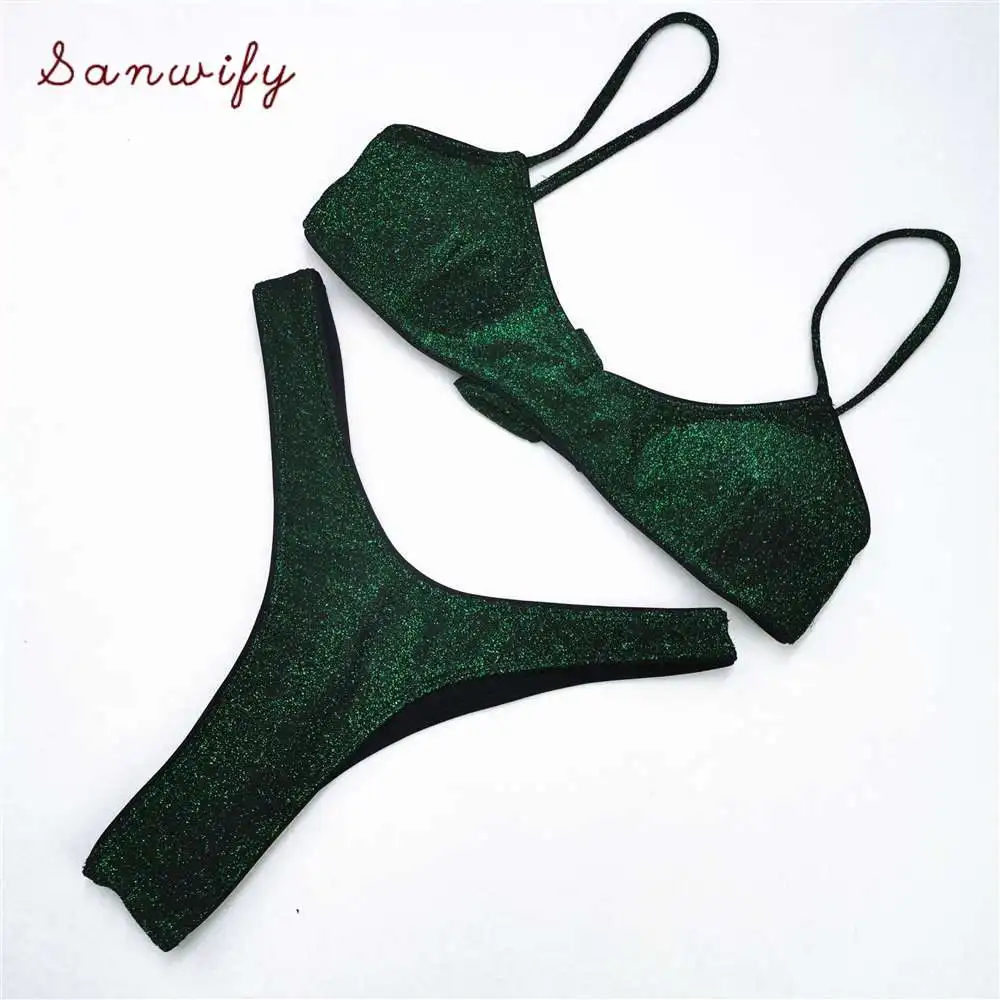 

Sexy Bikini Set Halter Bling Thong Bikini Mini Shiny Glitter Sequin Swimsuit Bathing Suit Swimwear Women Summer