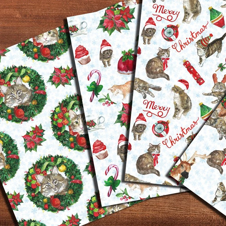 

Christmas hand drawn cat patchwork sewing digital print fabric cotton tissues DIY Christmas tablecloth decoration clothes