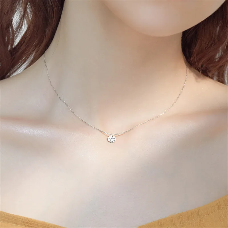 

2020 new 925 Sterling Silver Necklaces For Women Crystal Round Charm Necklaces & Pendants Jewelry Collar Colar de Plata DZ542