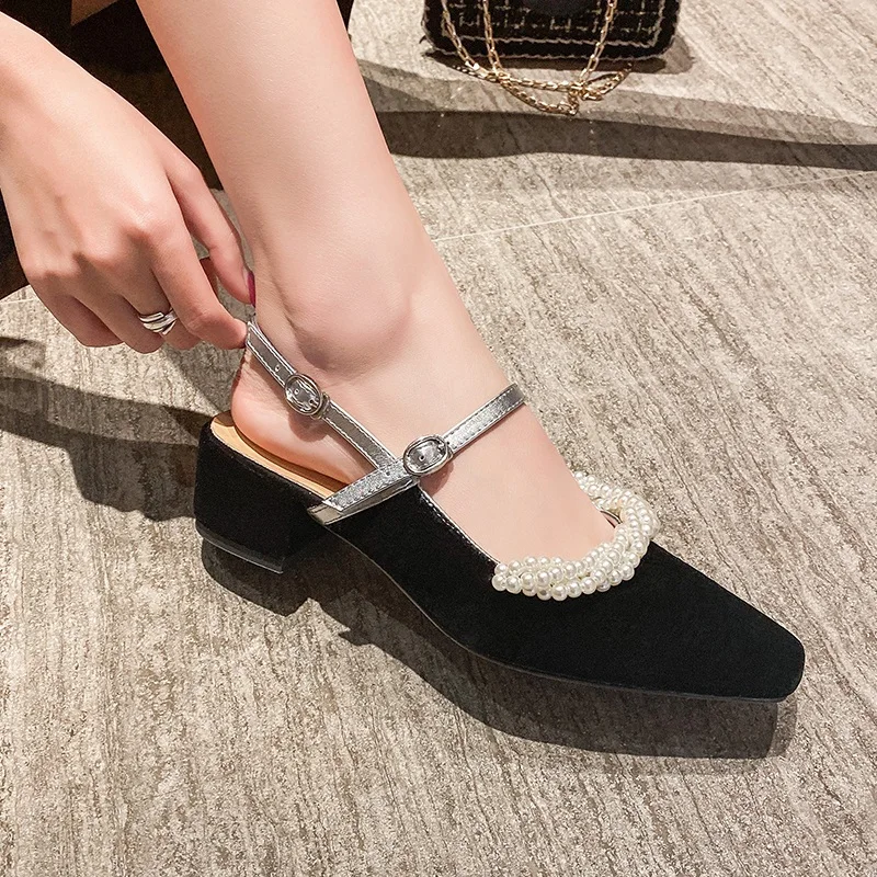 

2020 New Summer Sexy Square Toe Beaded Strap Sequined High Heels Summer Women Pumps High Quality Dress Party Shoes Big Size 43