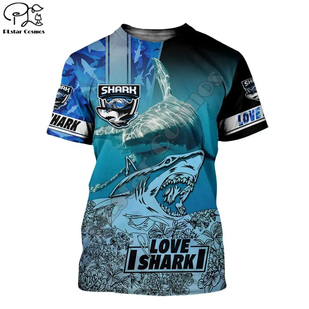 

PLstar Cosmos Ocean Animal Great White Shark 3D Printing Fashion Summer T-shirt Fun Short-Sleeved Top Street Unisex Style-1