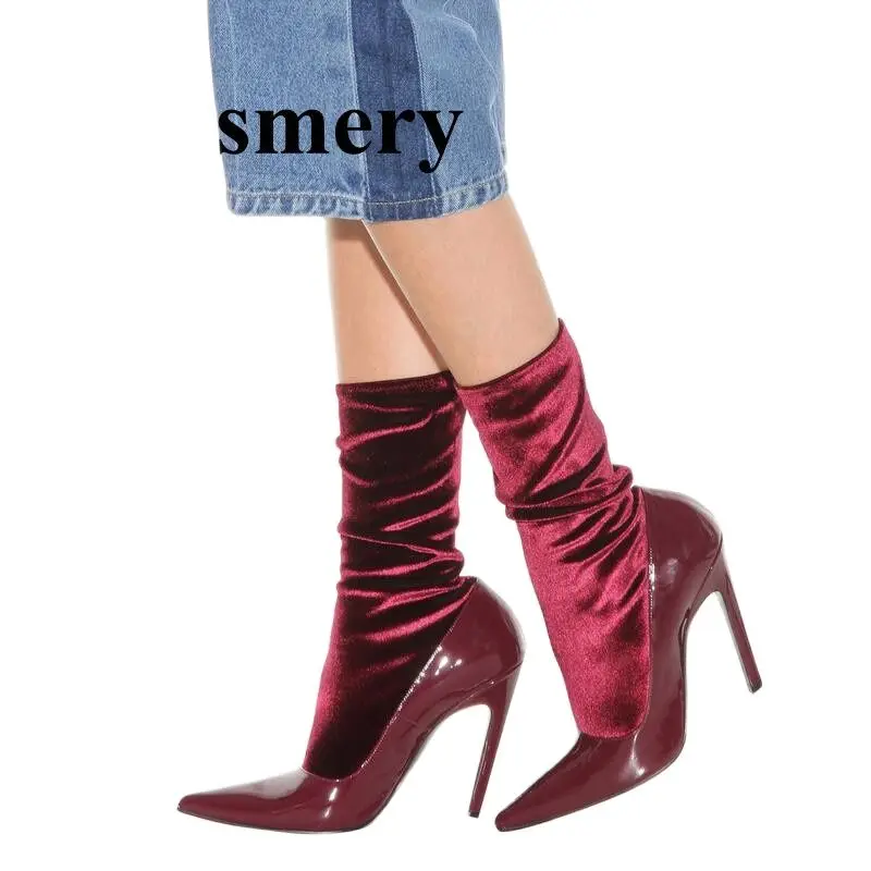 

Осенние сапоги до середины икры, бархатные эластичные сапоги из лакированной кожи с прострочкой, привлекательные женские сапоги на тонком ...