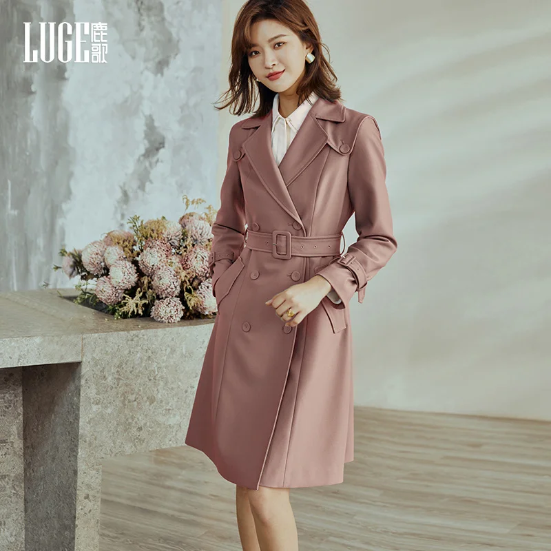 

Новинка осени 2021, модное приталенное пальто со снижением талии, популярная темпераментная розовая ветровка, Женская длинная и средней длин...