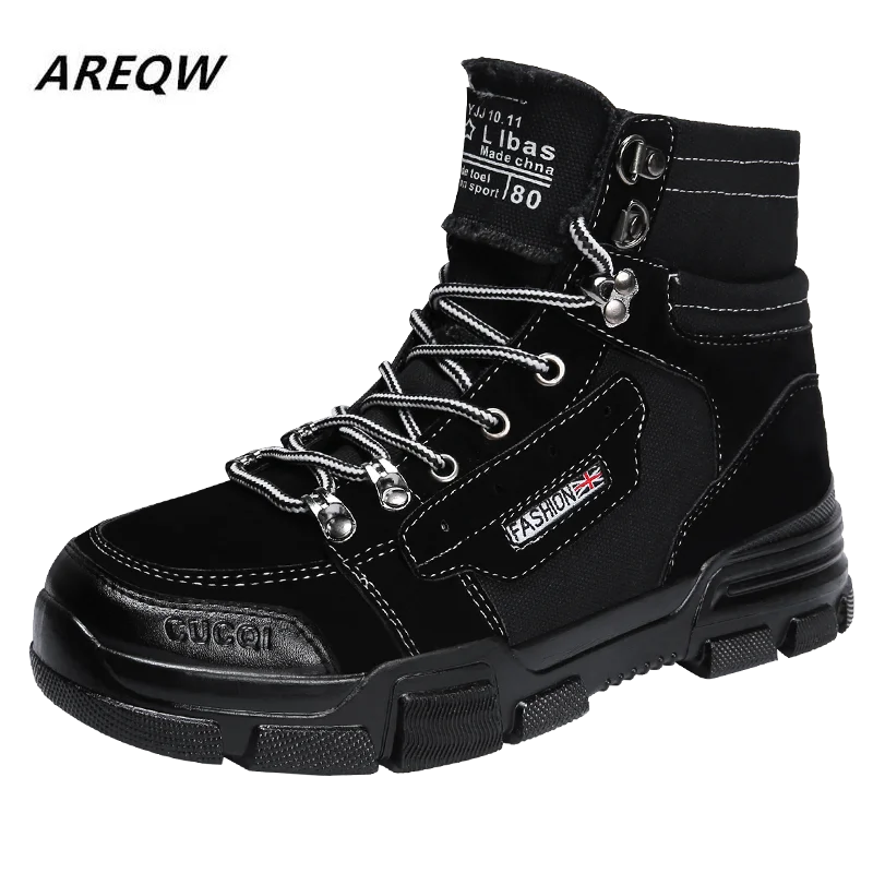 2019 Мужская Спортивная обувь парусиновая Верхняя теплая шнуровка высокие