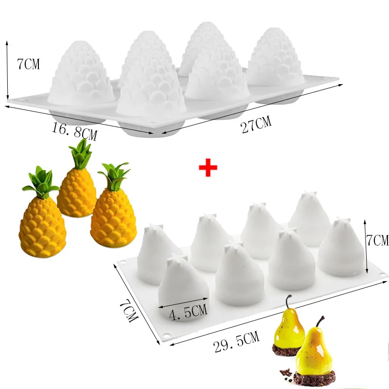 Pear and Pineapple 3D силиконовая форма для торта в форме фруктов, форма для мусса, десерта, форма для яблока, лимона, груши, печенья, шоколада, формы для выпечки, сделай сам, противень для выпечки - Цвет: Pear and Pineapple