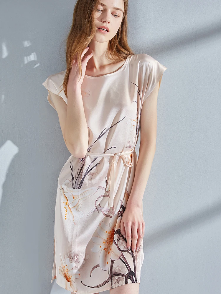 Real Silk Satin Nightgown Women Summer Nightdress For Ladies Home Clothes Print Pure Silk SleepWear Satin Sleep Dreas Nightwear