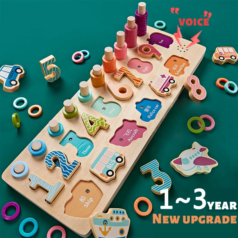 

Montessori Wooden Toys For Young Children Number Puzzle Blocks Mathematics Shape Sleeve Column Early Learning Cognition