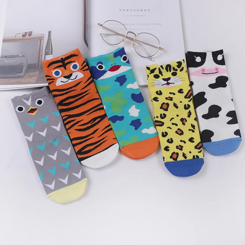1 пара женских носков модные забавные носки с животным узором леопардовым