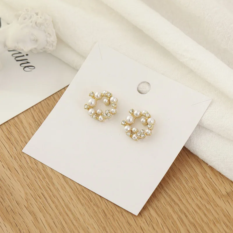 

2021 Korea Small Fresh Sweet Cute Flower Crystal Temperament Geometric Round Pearl Zircon Earrings Jewelry Earrings