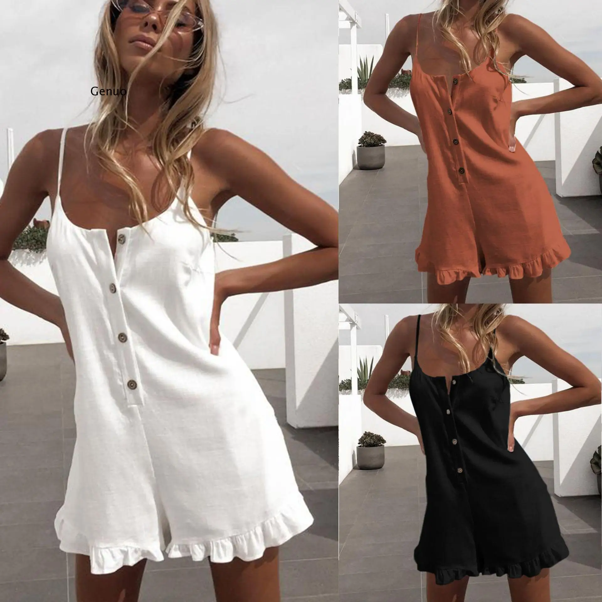 

Sexy Sleeveless Button Ruffled Off Shoulder Halter Women Playsuit Women Romper Sexy Playsuit