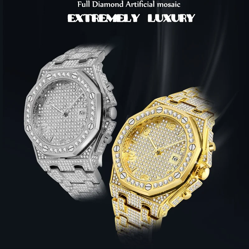 Часы мужские кварцевые с бриллиантами брендовые Роскошные трендовые уникальные