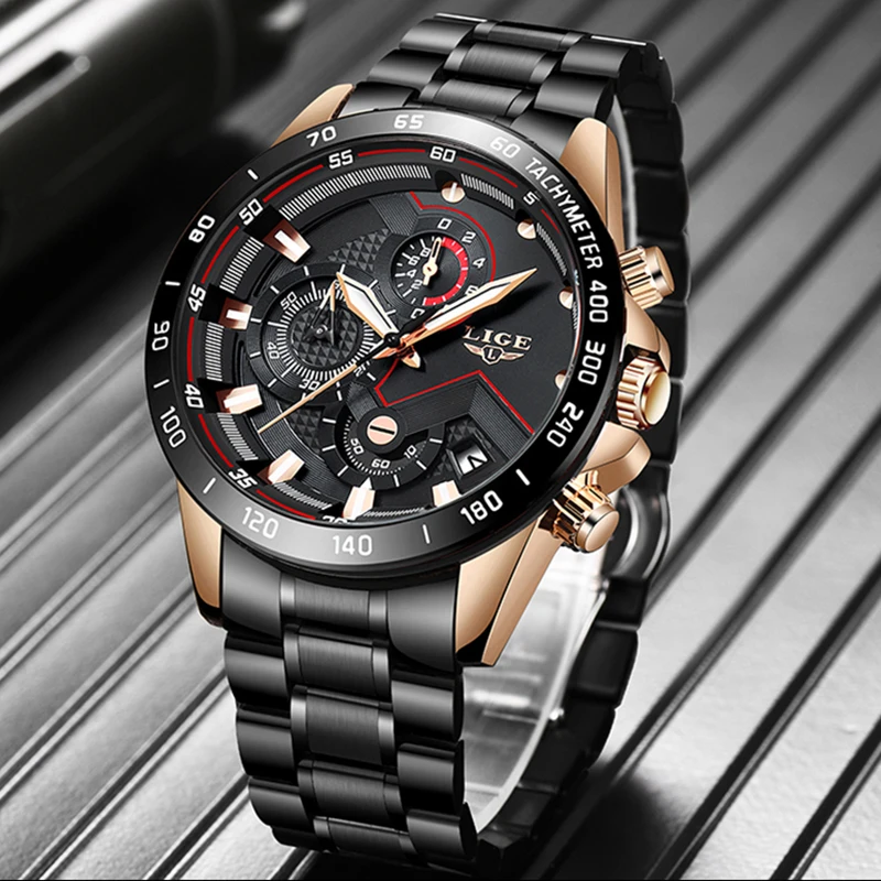 

Relogio Masculino 2020 New Watches Men Luxury Brand LIGE Chronograph Men Sports Watches Waterproof Full Steel Quartz Men's Watch