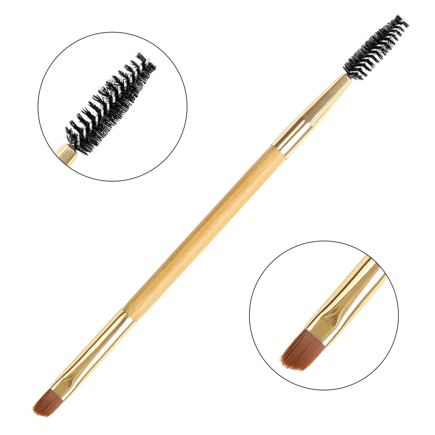 Двухсторонняя кисть для бровей + расческа кисточка с бамбуковой ручкой макияжа