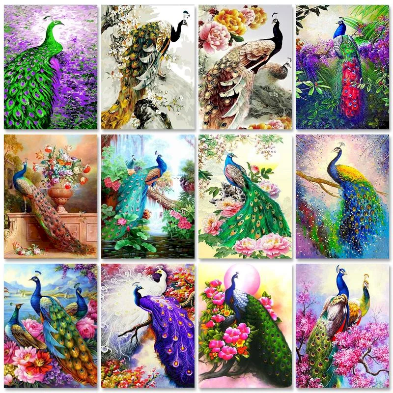 

RUOPOTY Paint By Number Canvas Painting Kits Animals DIY Unframe Acrylic Paint Coloring By Numbers Peacock Handpainted Gift