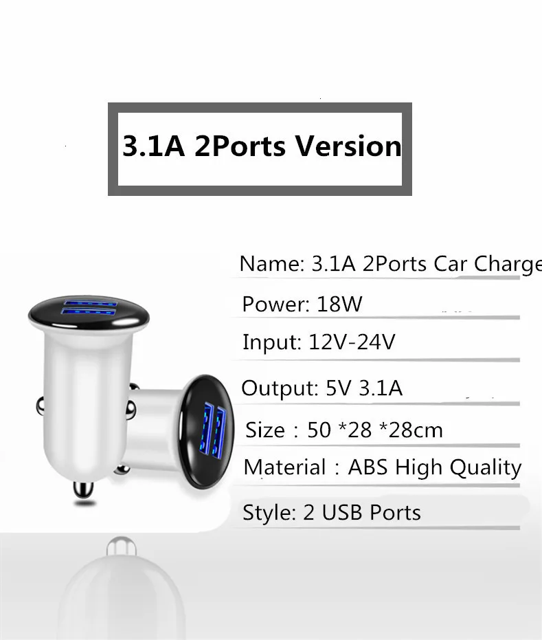 QC3.0 мини USB Автомобильное зарядное устройство для мобильного телефона планшета gps 3.1A быстрое зарядное устройство автомобильное зарядное устройство 2 порта USB автомобильный адаптер зарядного устройства для телефона в автомобиле